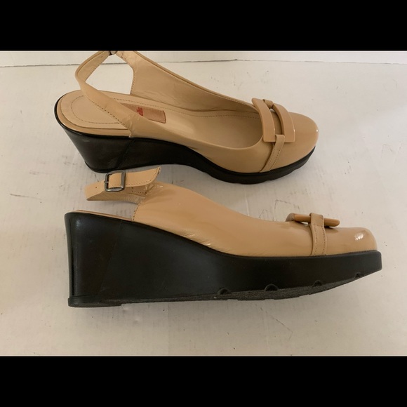 Natural tan patent leather slingback platform wedges buckle accent Eur 40 US 10 - Picture 11 of 13